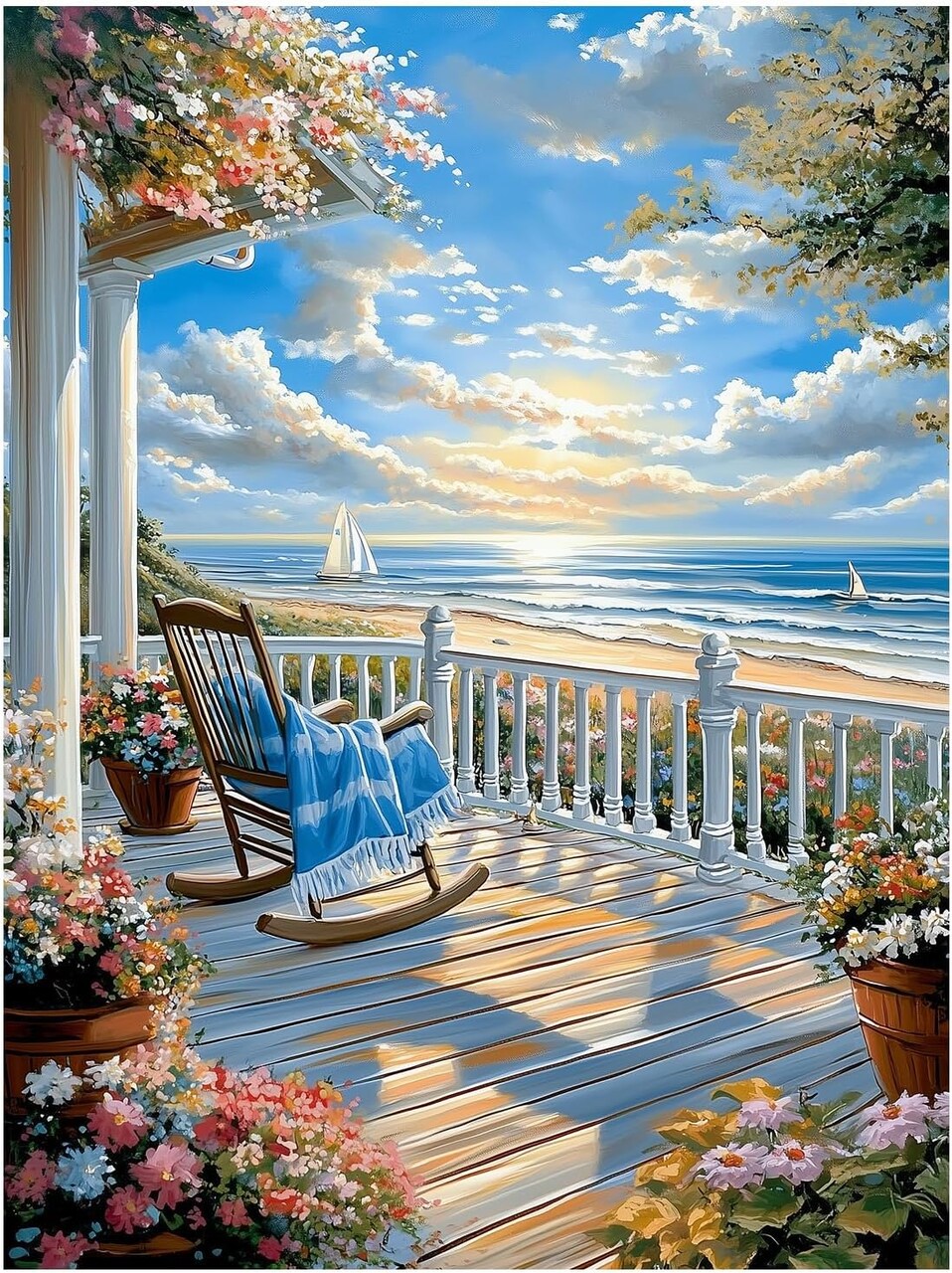 Paint by Numbers for Adult, Paint by Numbers Kit for Adults Beginners, DIY Beach Acrylic Painting on Canvas for Home Wall Art Decor 16x20Inch